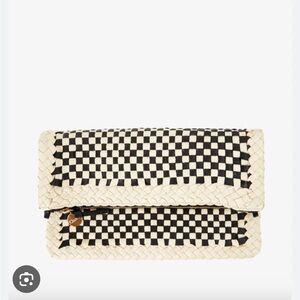 Clare V Cream and Black Checkered Foldover Clutch